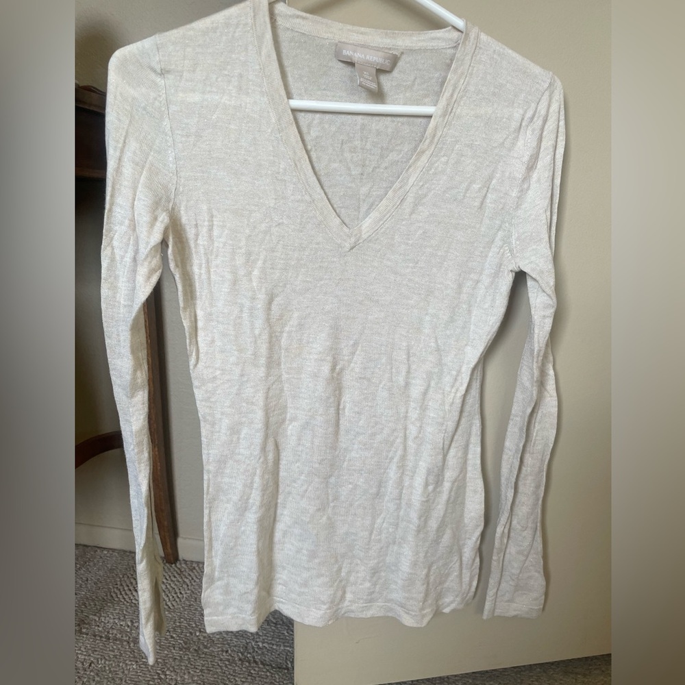 Banana Republic Light Cream Long Sleeve Top